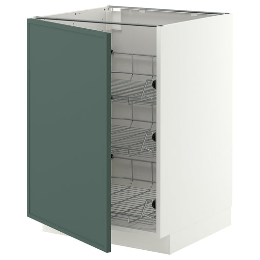METOD base cabinet with wire baskets, white/Aspudden dark grey-green, 60x60 cm