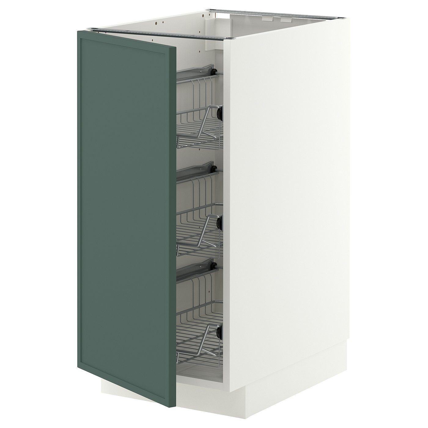 METOD base cabinet with wire baskets, white/Aspudden dark grey-green, 40x60 cm