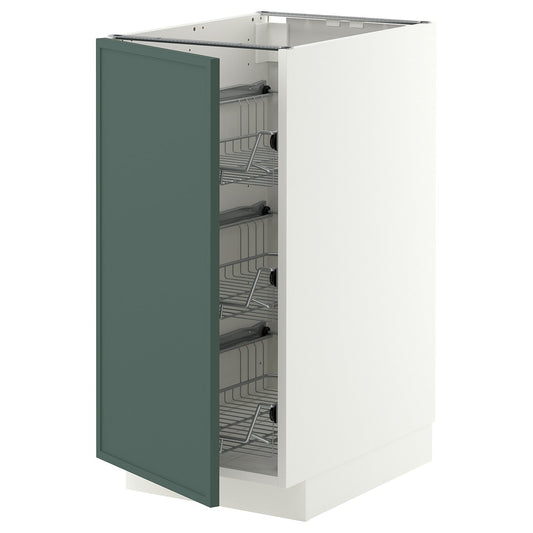 METOD base cabinet with wire baskets, white/Aspudden dark grey-green, 40x60 cm