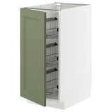 METOD base cabinet with wire baskets, white/Axstad grey-green, 40x60 cm