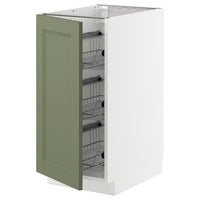METOD base cabinet with wire baskets, white/Axstad grey-green, 40x60 cm