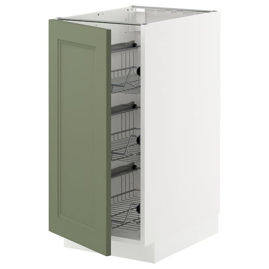 Ikea METOD - Base cabinet with sliding baskets, white/Axstad gray-green,40x60 cm