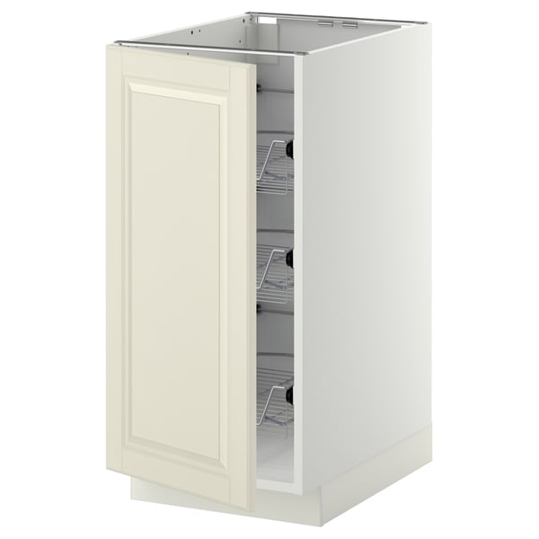 METOD base cabinet with wire baskets, white/Bodbyn off-white, 40x60 cm