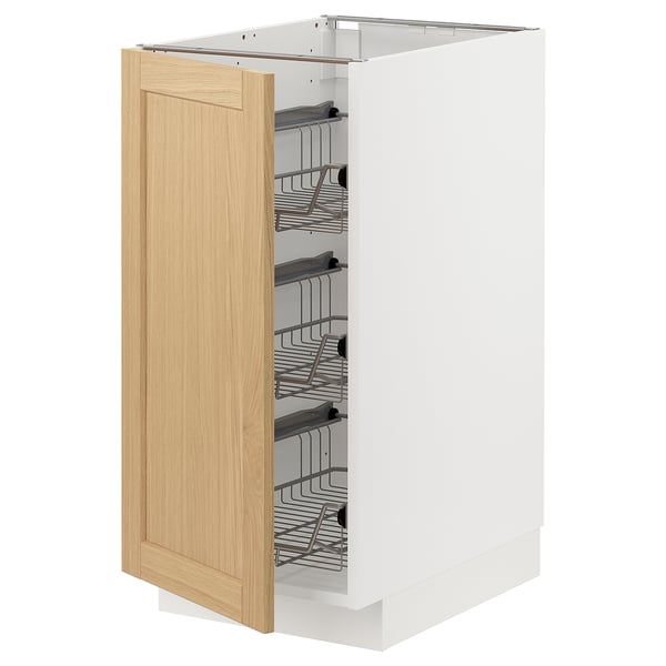METOD base cabinet with wire baskets, white/Forsbacka oak, 40x60 cm