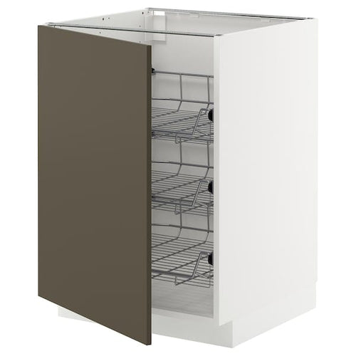 METOD base cabinet with wire baskets, white/Havstorp brown-beige, 60x60 cm