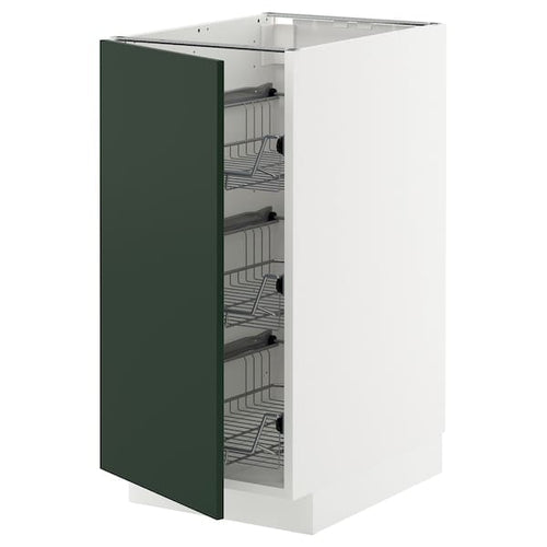 METOD base cabinet with wire baskets, white/Havstorp deep green, 40x60 cm