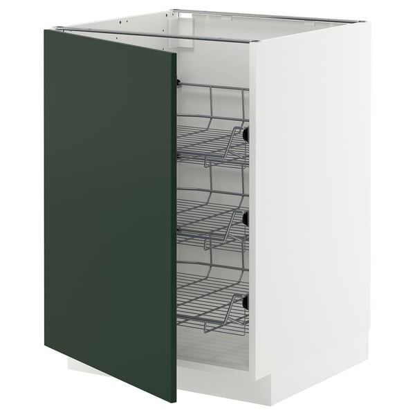 METOD base cabinet with wire baskets, white/Havstorp deep green, 60x60 cm