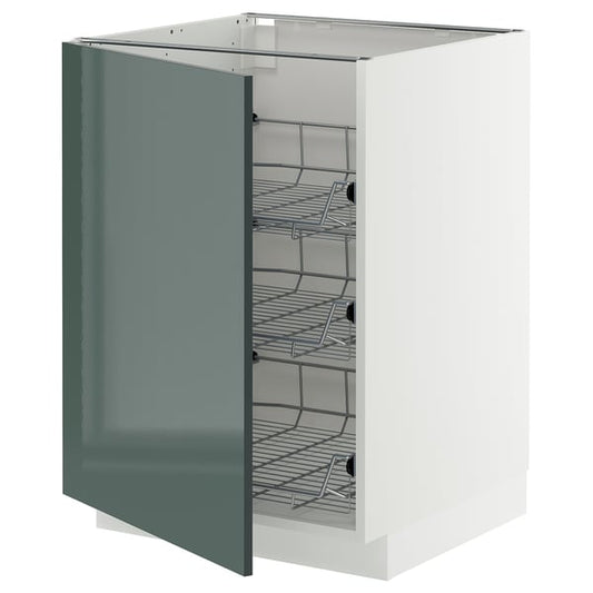 METOD - METOD Base cabinet with wire baskets, white/Kallarp high-gloss dark grey-green, 60x60 cm