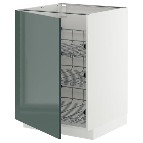 METOD base cabinet with wire baskets, white/Kallarp high-gloss dark grey-green, 60x60 cm