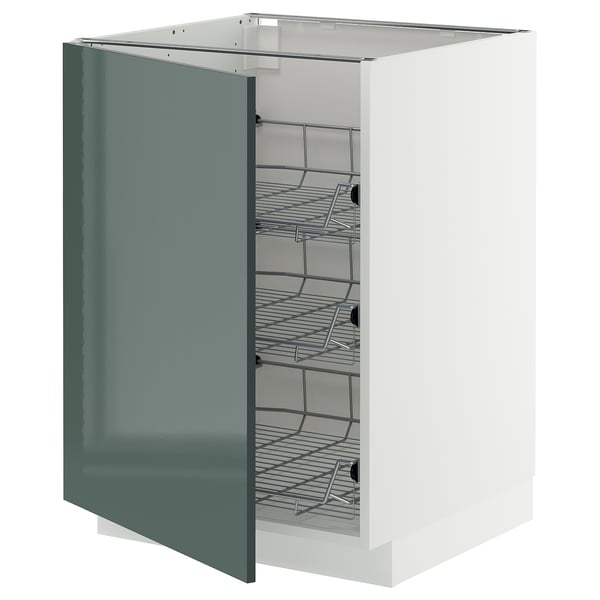 METOD - METOD Base cabinet with wire baskets, white/Kallarp high-gloss dark grey-green, 60x60 cm