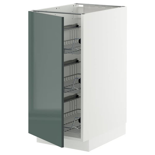 METOD base cabinet with wire baskets, white/Kallarp high-gloss dark grey-green, 40x60 cm