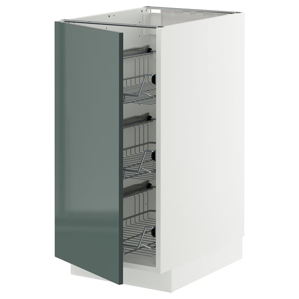 METOD - METOD Base cabinet with wire baskets, white/Kallarp high-gloss dark grey-green, 40x60 cm