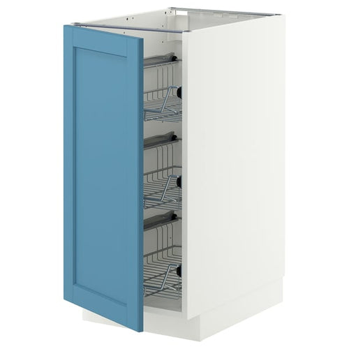 METOD base cabinet with wire baskets, white/Lerhyttan blue, 40x60 cm