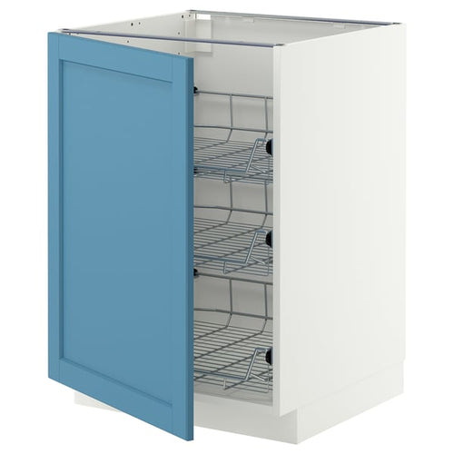 METOD base cabinet with wire baskets, white/Lerhyttan blue, 60x60 cm