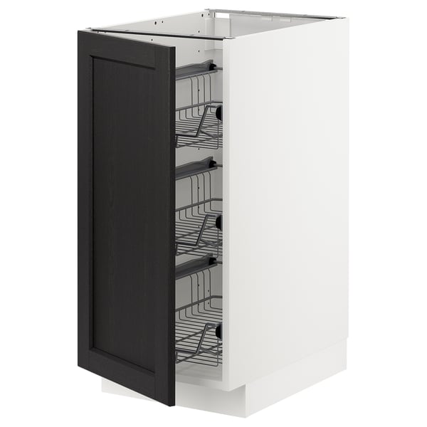METOD base cabinet with wire baskets, white/Lerhyttan black stained, 40x60 cm