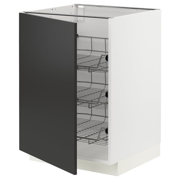METOD base cabinet with wire baskets, white/Nickebo matt anthracite, 60x60 cm