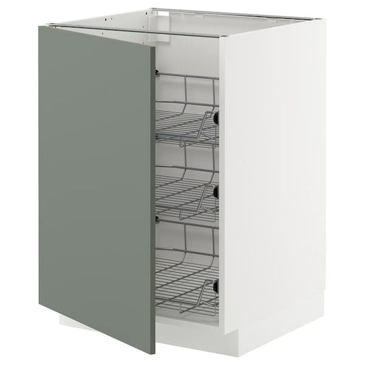 Ikea METOD - Base cabinet with wire baskets, white/Nickebo matt grey-green, 60x60 cm