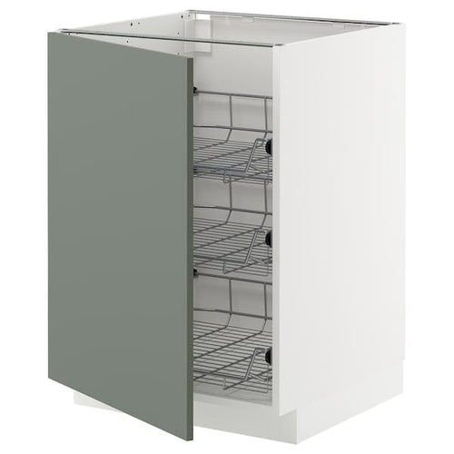 METOD base cabinet with wire baskets, white/Nickebo matt grey-green, 60x60 cm