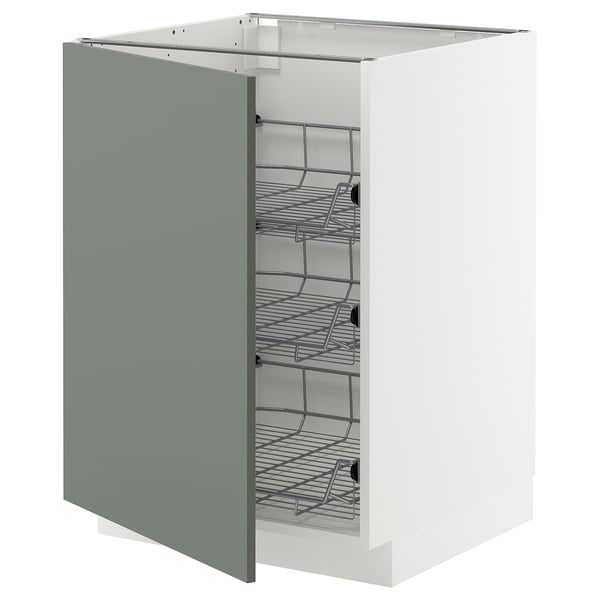METOD - METOD Base cabinet with wire baskets, white/Nickebo matt grey-green, 60x60 cm
