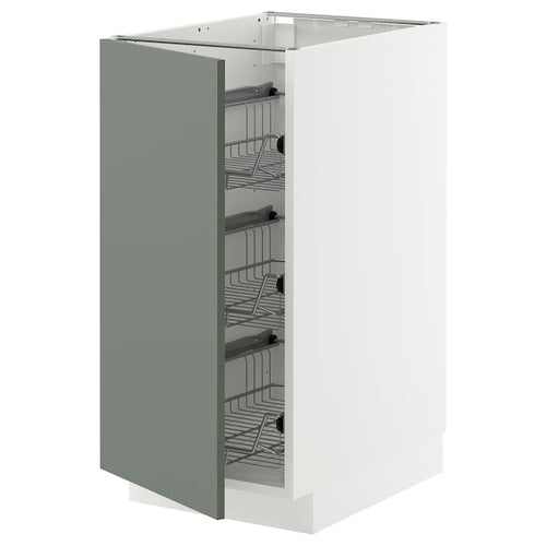 METOD base cabinet with wire baskets, white/Nickebo matt grey-green, 40x60 cm