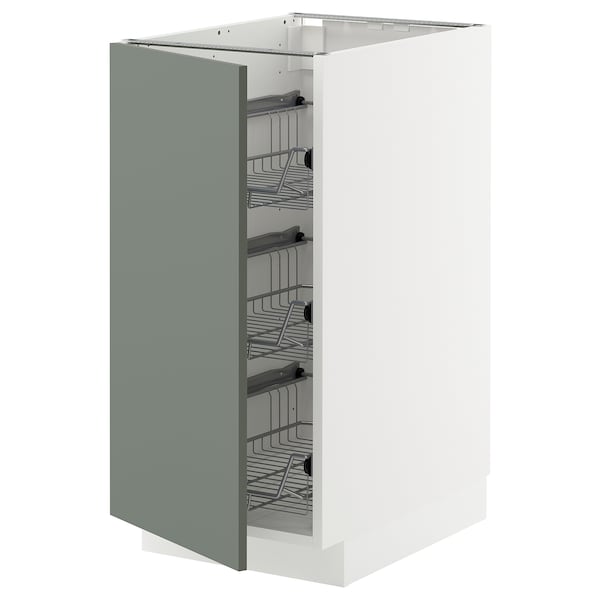 METOD - METOD Base cabinet with wire baskets, white/Nickebo matt grey-green, 40x60 cm