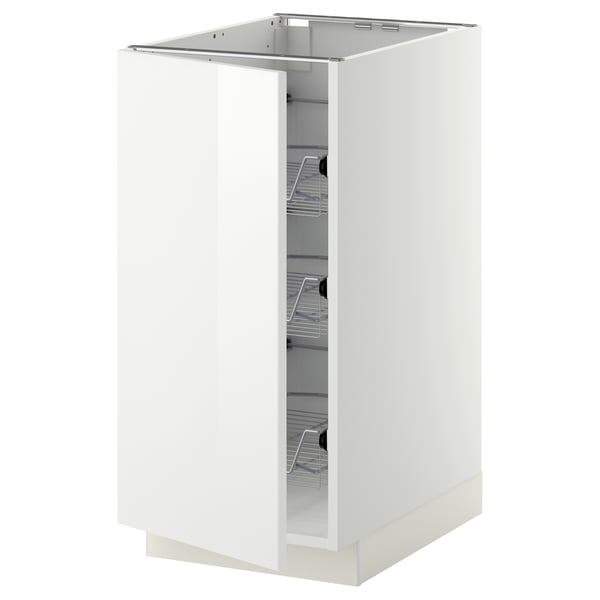 METOD base cabinet with wire baskets, white/Ringhult white, 40x60 cm