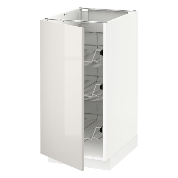 METOD base cabinet with wire baskets, white/Ringhult light grey, 40x60 cm