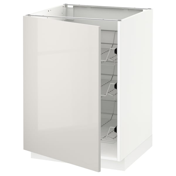 METOD base cabinet with wire baskets, white/Ringhult light grey, 60x60 cm