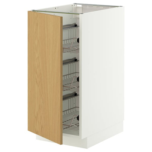 METOD base cabinet with wire baskets, white/Sinarp oak veneer, 40x60 cm