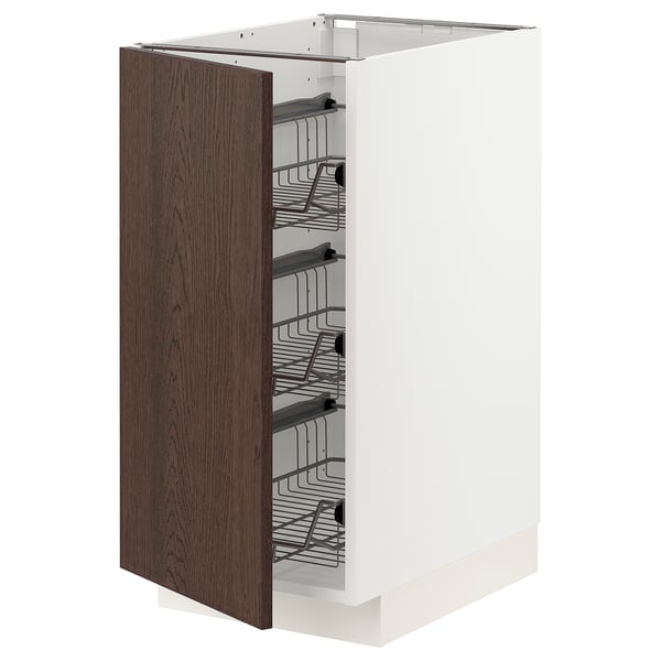 METOD base cabinet with wire baskets, white/Sinarp brown, 40x60 cm