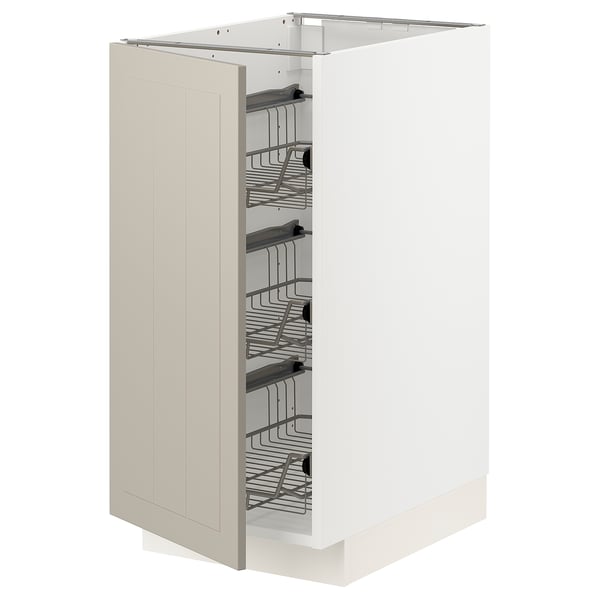 METOD - METOD Base cabinet with wire baskets, white/Stensund beige, 40x60 cm