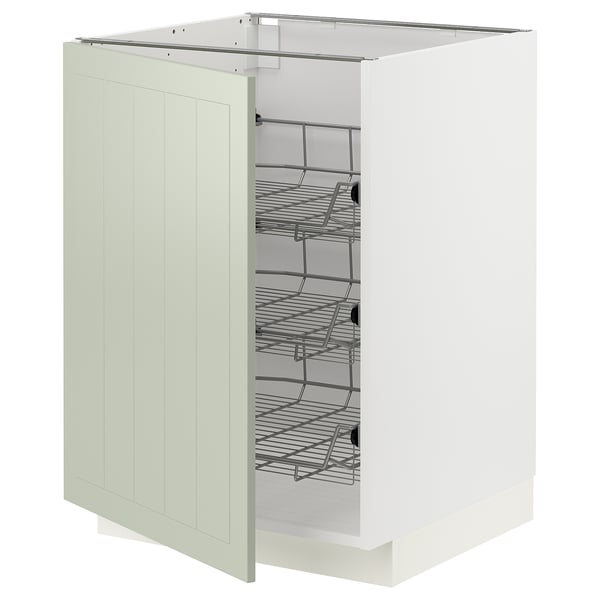 METOD base cabinet with wire baskets, white/Stensund light green, 60x60 cm