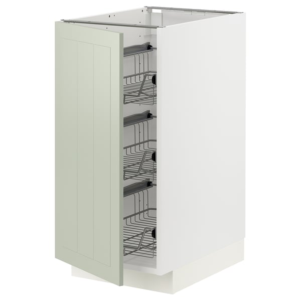 METOD base cabinet with wire baskets, white/Stensund light green, 40x60 cm