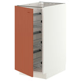 METOD base cabinet with wire baskets, white/Terrsjö red-brown wave pattern, 40x60 cm