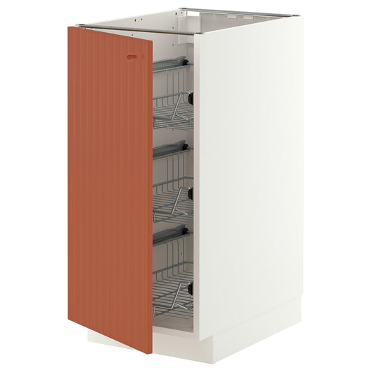 METOD base cabinet with wire baskets, white/Terrsjö red-brown wave pattern, 40x60 cm
