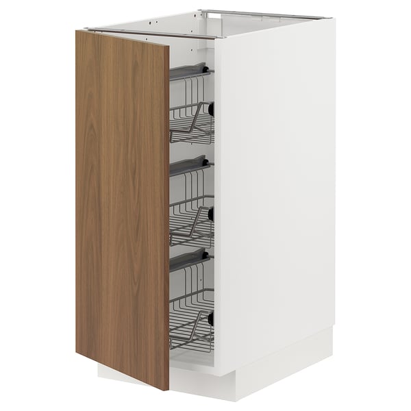 METOD base cabinet with wire baskets, white/Tistorp brown walnut effect, 40x60 cm