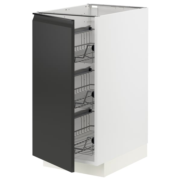 METOD base cabinet with wire baskets, white/Upplöv matt anthracite, 40x60 cm