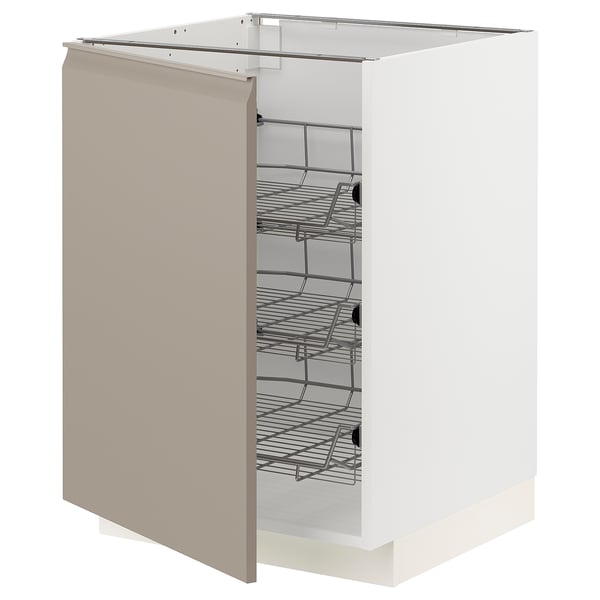 METOD - Base cabinet with wire baskets, white/Upplöv matt dark beige ,