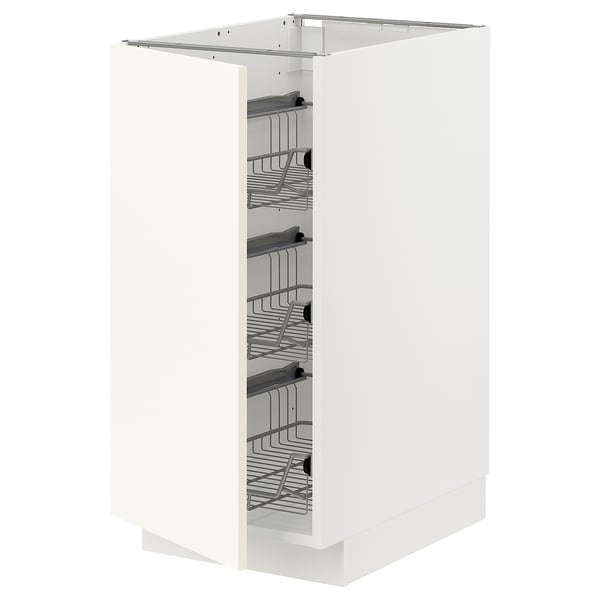 METOD base cabinet with wire baskets, white/Vallstena white, 40x60 cm