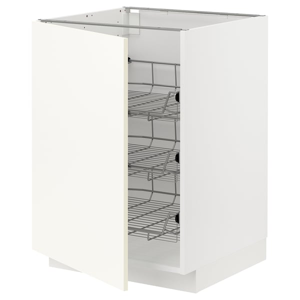 METOD base cabinet with wire baskets, white/Vallstena white, 60x60 cm