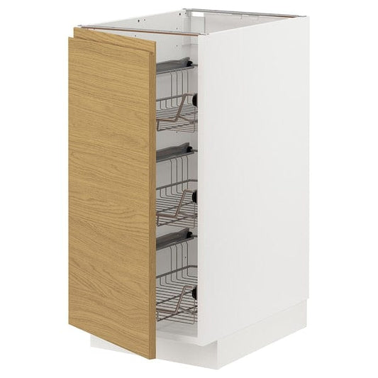 Ikea METOD - Base cabinet with wire baskets, white/Voxtorp oak effect, 40x60 cm