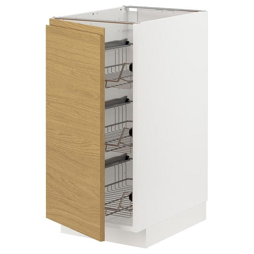 METOD base cabinet with wire baskets, white/Voxtorp oak effect, 40x60 cm