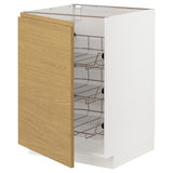 METOD base cabinet with wire baskets, white/Voxtorp oak effect, 60x60 cm