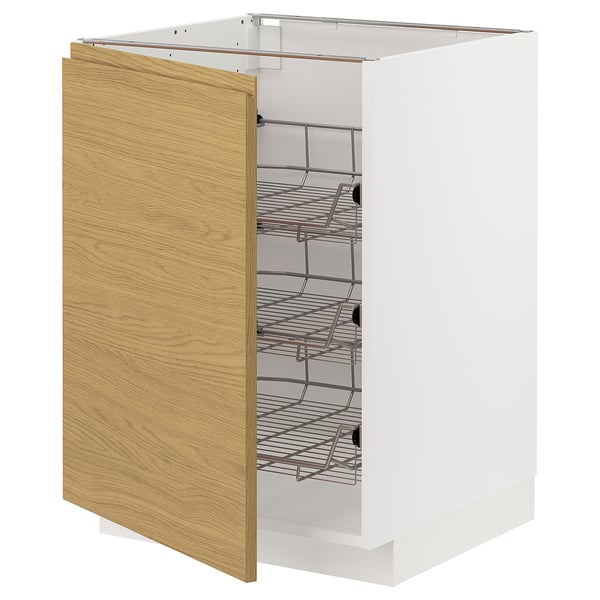 METOD - METOD Base cabinet with wire baskets, white/Voxtorp oak effect, 60x60 cm