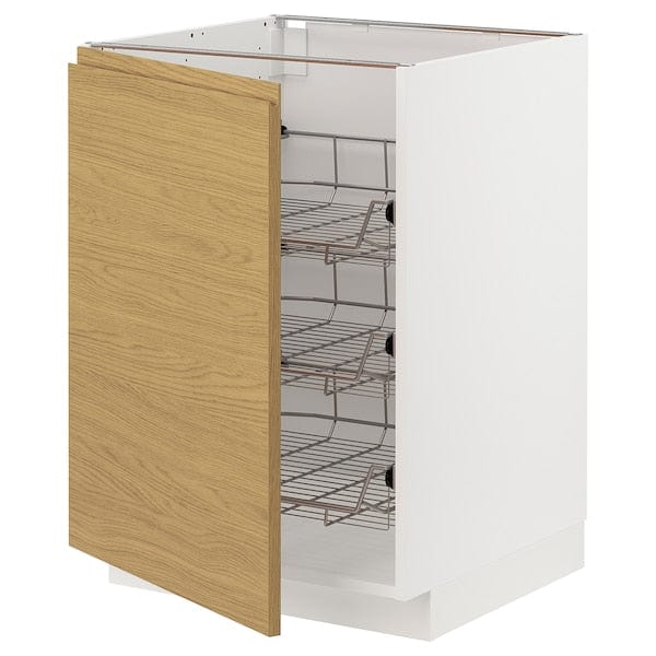 METOD - METOD Base cabinet with wire baskets, white/Voxtorp oak effect, 60x60 cm