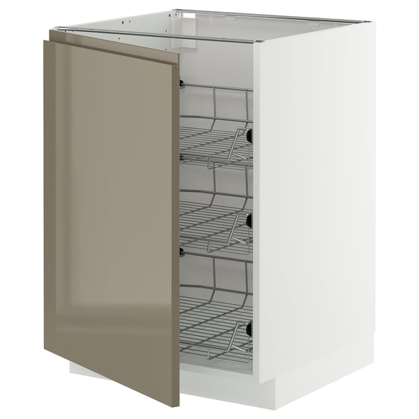 METOD - METOD Base cabinet with wire baskets, white/Voxtorp high-gloss dark grey-brown, 60x60 cm