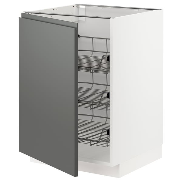 METOD base cabinet with wire baskets, white/Voxtorp dark grey, 60x60 cm