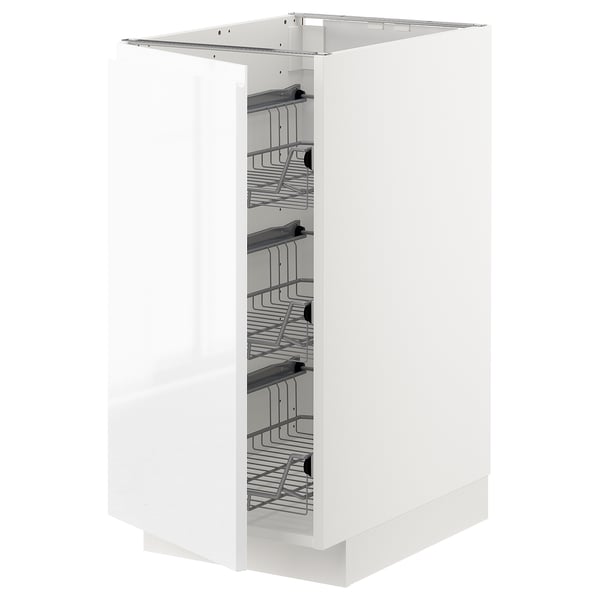 METOD base cabinet with wire baskets, white/Voxtorp high-gloss/white, 40x60 cm