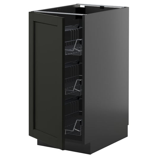 METOD - METOD Base cabinet with wire baskets, black-grey/Lerhyttan black stained, 40x60 cm