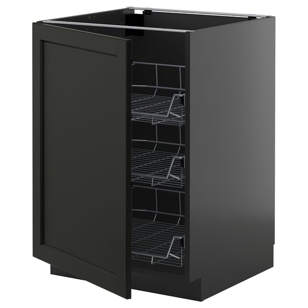METOD base cabinet with wire baskets, black-grey/Lerhyttan black stained, 60x60 cm